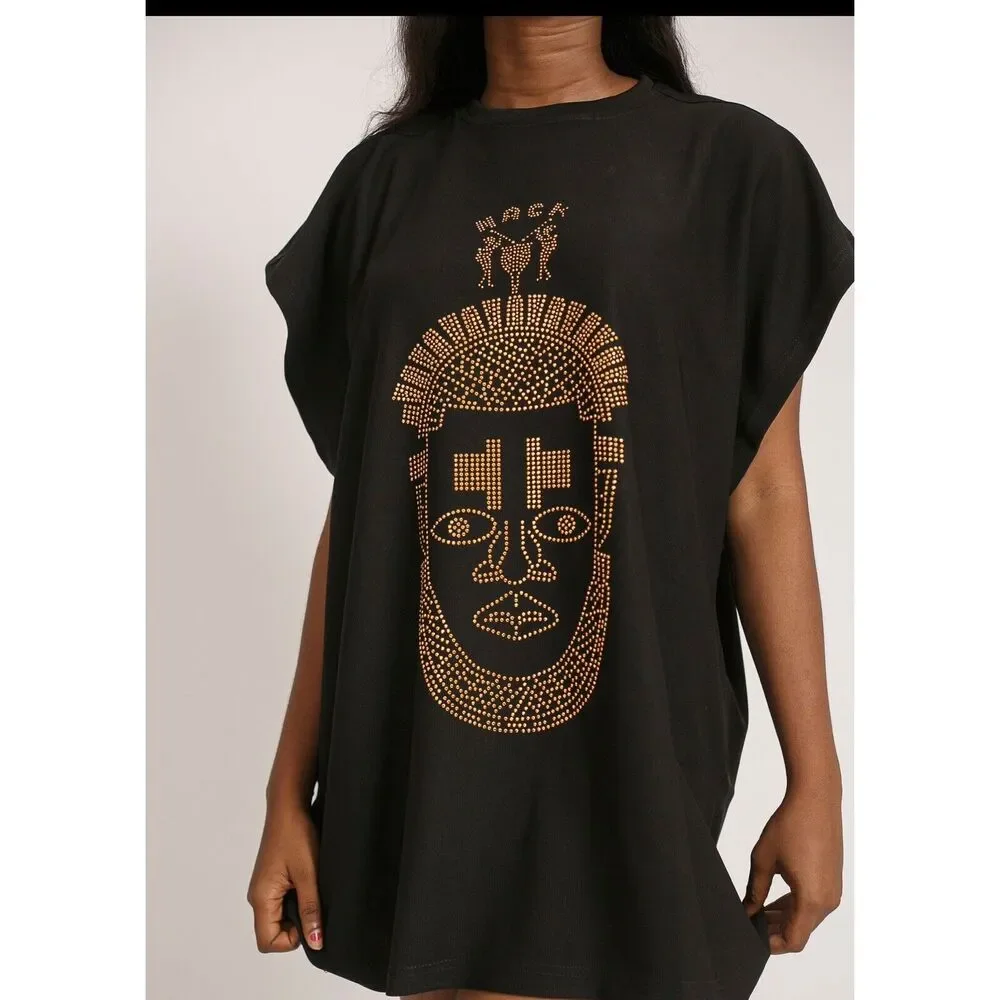 Black sleeveless loose top with tribal art‎ Festac Top Native Nack Apparel NWT - Picture 8 of 9